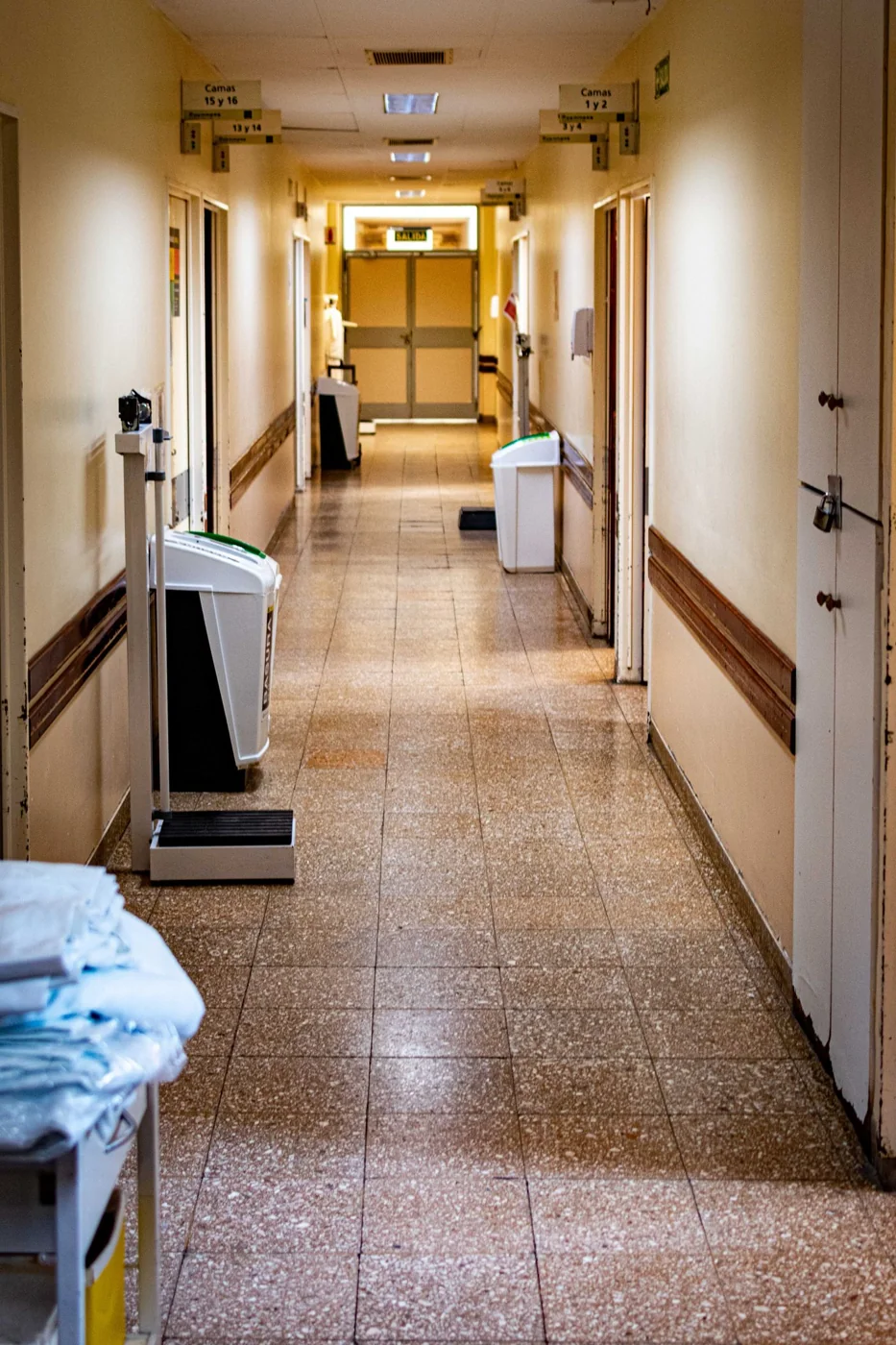 Hospital corridor with clinical equipment